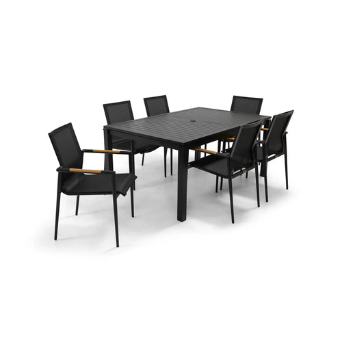 Capri 7 Piece Black Sling Dining Group - The Great Escape