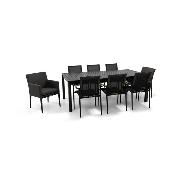 Capri 9 Piece Black Sling Dining Group - The Great Escape