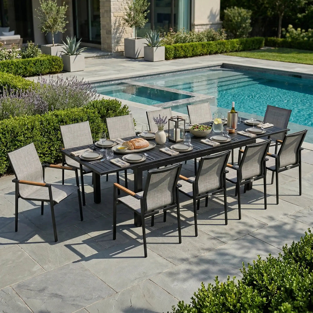 Capri 11 Piece Grey Sling Dining Group - The Great Escape