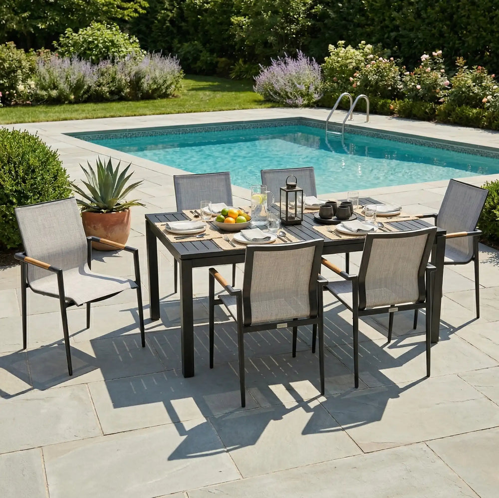 Capri 7 Piece Grey Sling Dining Group - The Great Escape