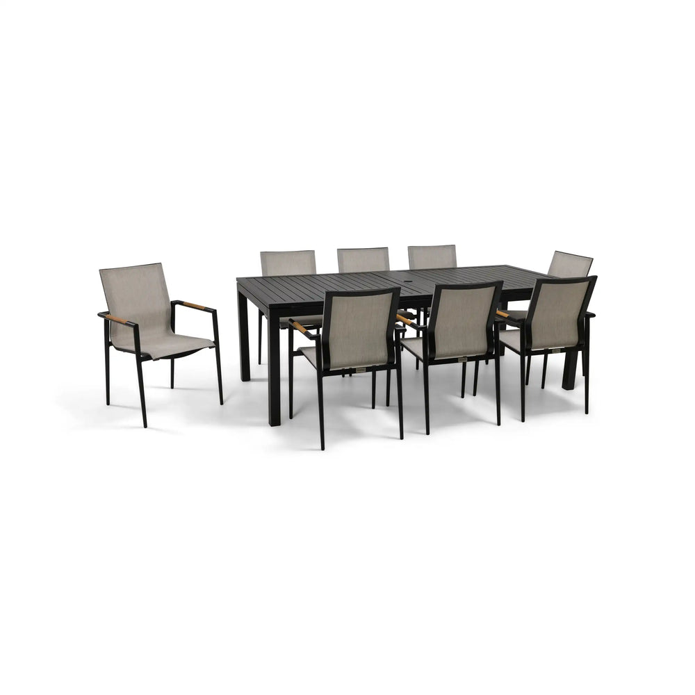 Capri 9 Piece Grey Sling Dining Group W/ Extension Table - The Great Escape