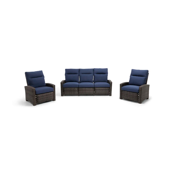 Ellis Reclining 3 Piece Sofa Group Indigo Acrylic - The Great Escape