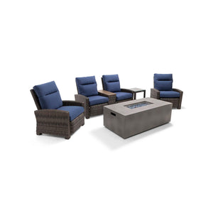 Ellis Reclining 5 Piece Loveseat Firepit/Chat Group Indigo Acrylic - The Great Escape