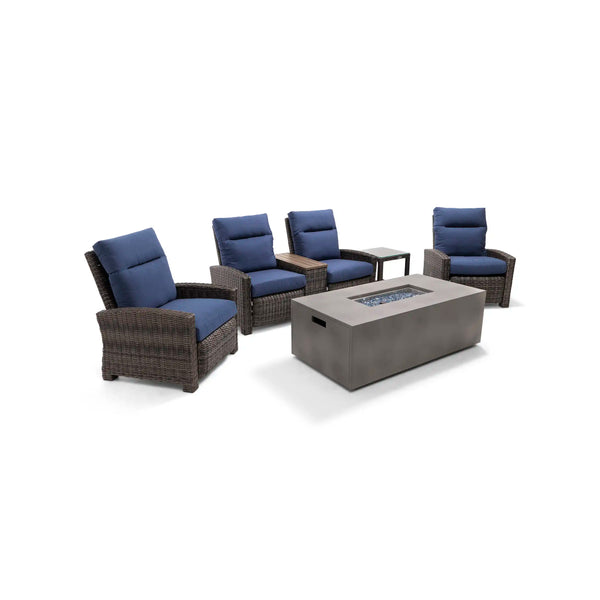 Ellis Reclining 5 Piece Loveseat Firepit/Chat Group Indigo Acrylic - The Great Escape