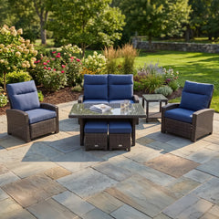 Ellis Reclining 7 Piece Loveseat Conversation Group Indigo Acrylic - The Great Escape