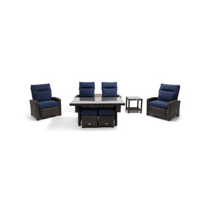 Ellis Reclining 7 Piece Loveseat Conversation Group Indigo Acrylic - The Great Escape