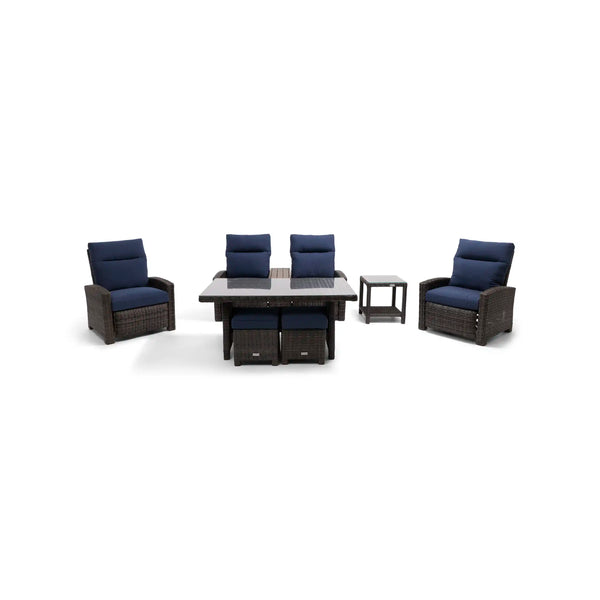 Ellis Reclining 7 Piece Loveseat Conversation Group Indigo Acrylic - The Great Escape