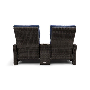 Ellis Reclining High Back Loveseat With Console Indigo Acrylic - The Great Escape