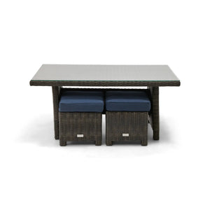 Ellis Indigo Acrylic Conversation Table and 2 Woven Cube Ottomans - The Great Escape