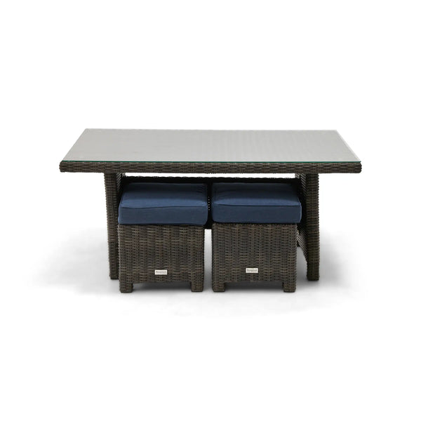 Ellis Indigo Acrylic Conversation Table and 2 Woven Cube Ottomans - The Great Escape