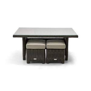 Ellis Dove Acrylic Conversation Table and 2 Woven Cube Ottomans - The Great Escape