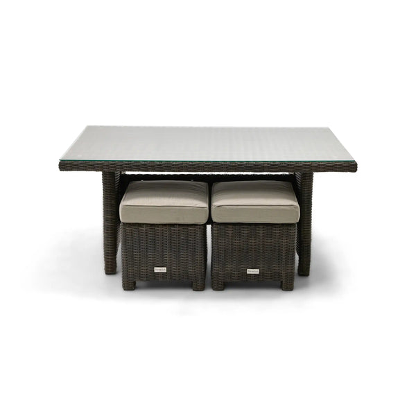 Ellis Dove Acrylic Conversation Table and 2 Woven Cube Ottomans - The Great Escape