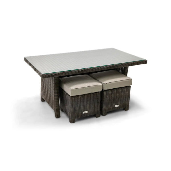 Ellis Dove Acrylic Conversation Table and 2 Woven Cube Ottomans - The Great Escape