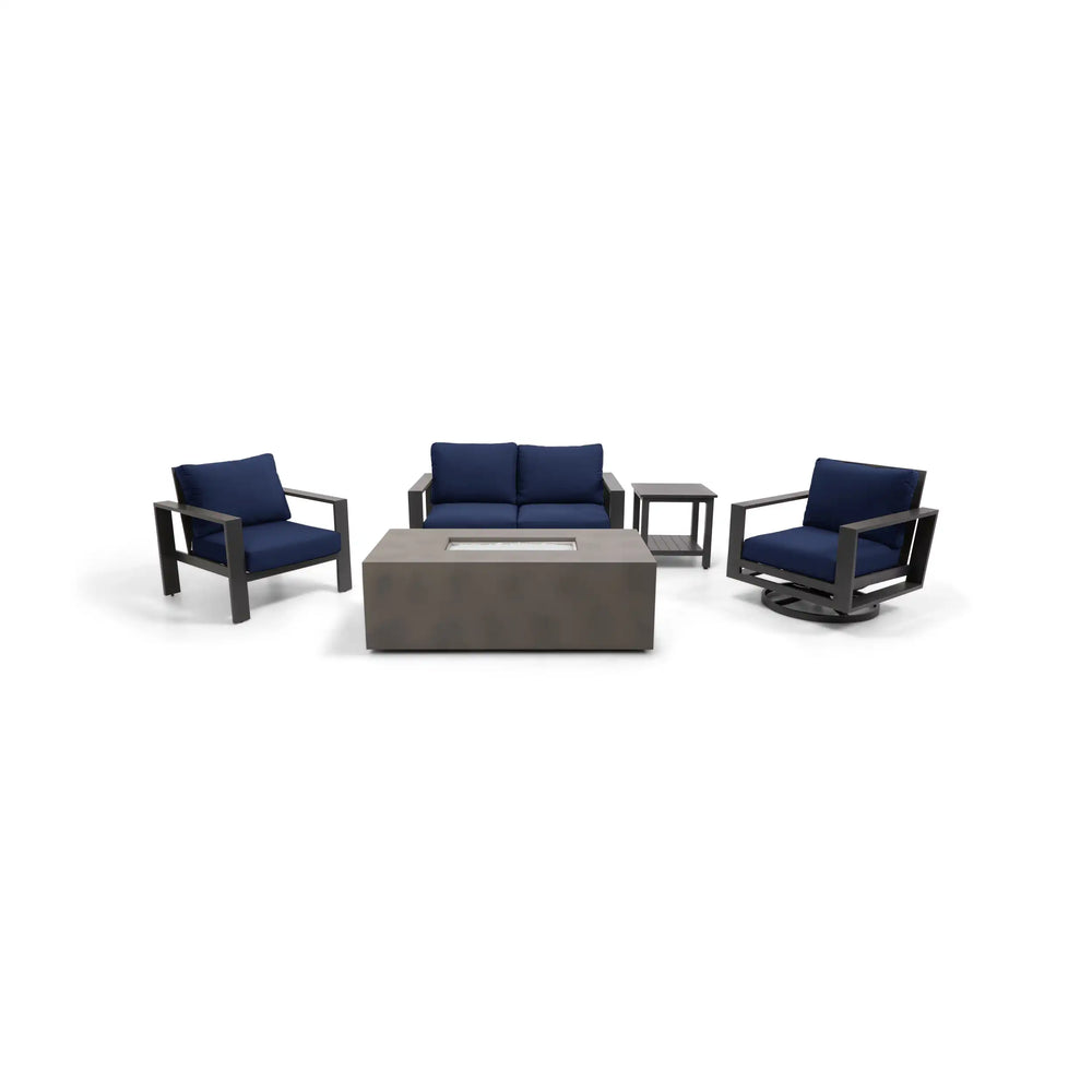 Sutton Grey 5 Piece Loveseat Firepit Chat Group Indigo- The Great Escape