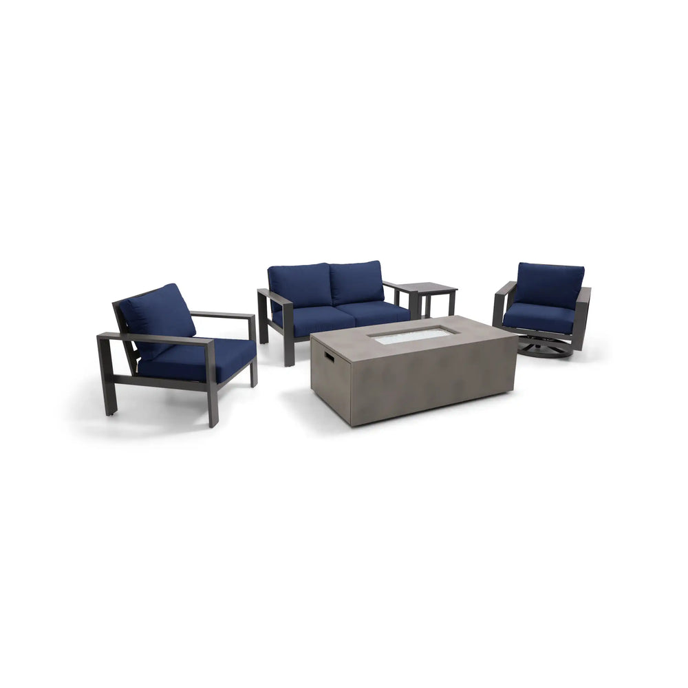 Sutton Grey 5 Piece Loveseat Firepit Chat Group Indigo- The Great Escape
