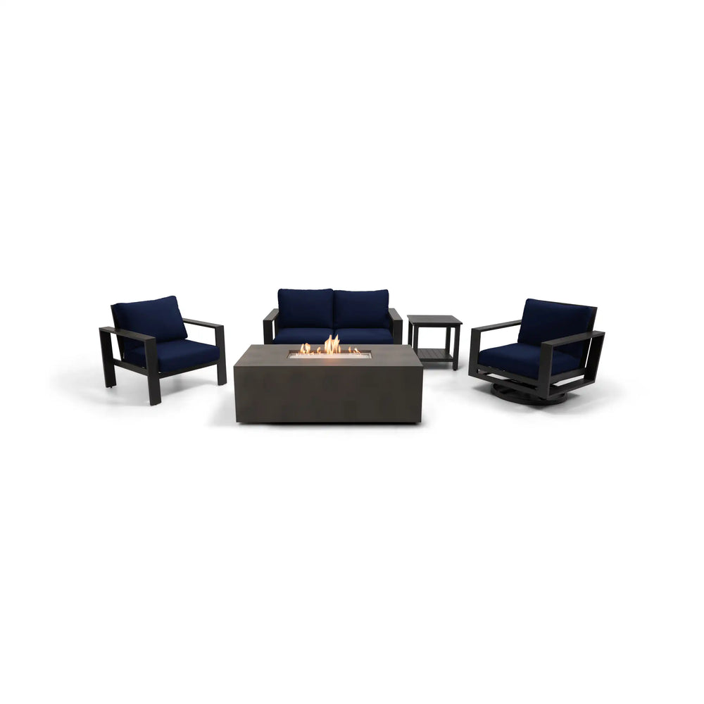 Sutton Grey 5 Piece Loveseat Firepit Chat Group Indigo- The Great Escape