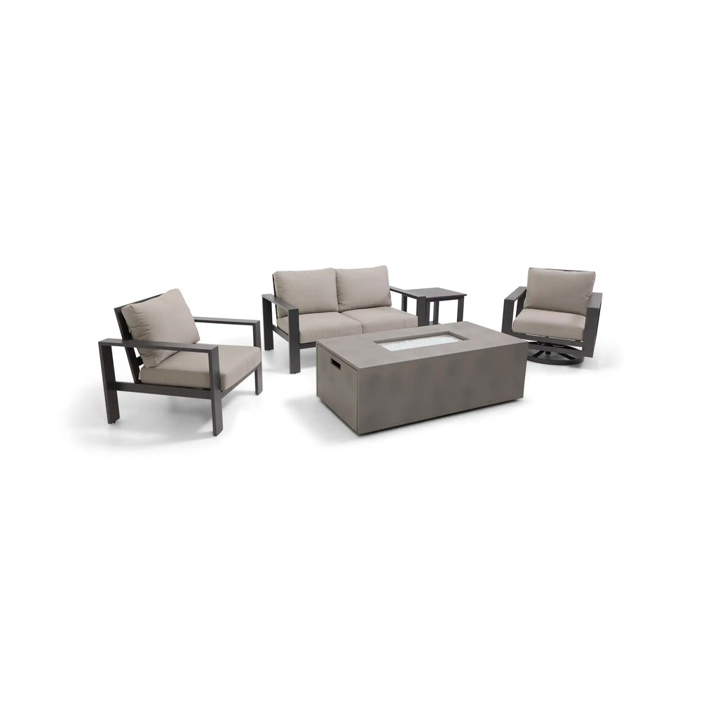 Sutton Grey 5 Piece Loveseat Firepit Chat Group Dove - The Great Escape