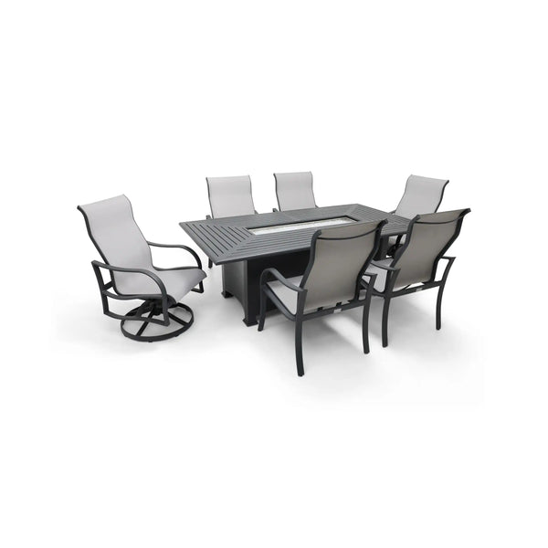 Coastline 7 Piece Graphite Firepit Dining Group - The Great Escape