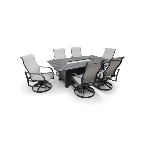 Coastline 7 Piece Graphite Firepit Dining Group - The Great Escape