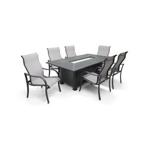 Coastline 7 Piece Graphite Firepit Dining Group - The Great Escape