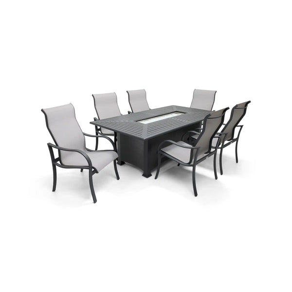 Coastline 7 Piece Graphite Firepit Dining Group - The Great Escape