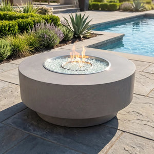42" Faux Concrete Fire Table W/ Lid - The Great Escape