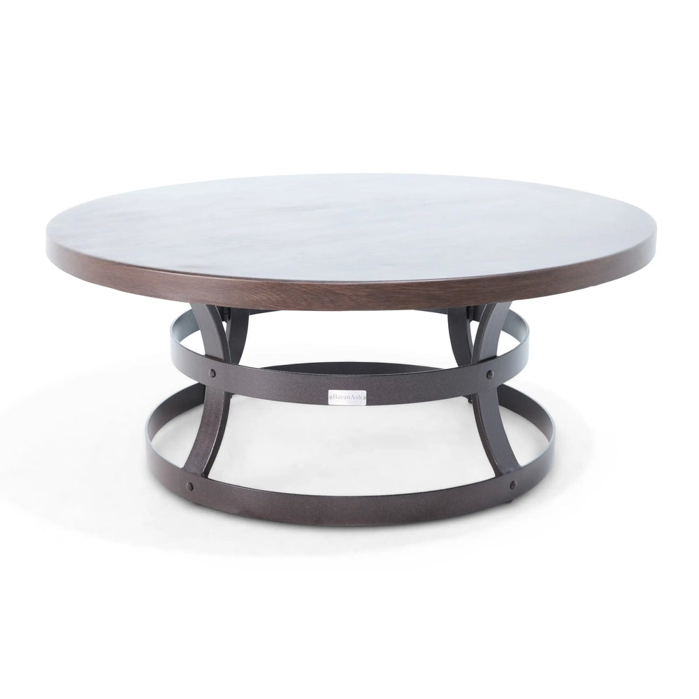 42 Inch Round Erie Etched Reclaimed Barnwood Coffee Table - The Great Escape