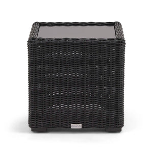 Rosario 21" Square Woven End Table W/ Glass Bayside Black - The Great Escape
