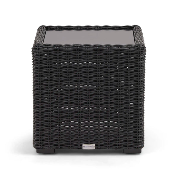 Rosario 21" Square Woven End Table W/ Glass Bayside Black - The Great Escape
