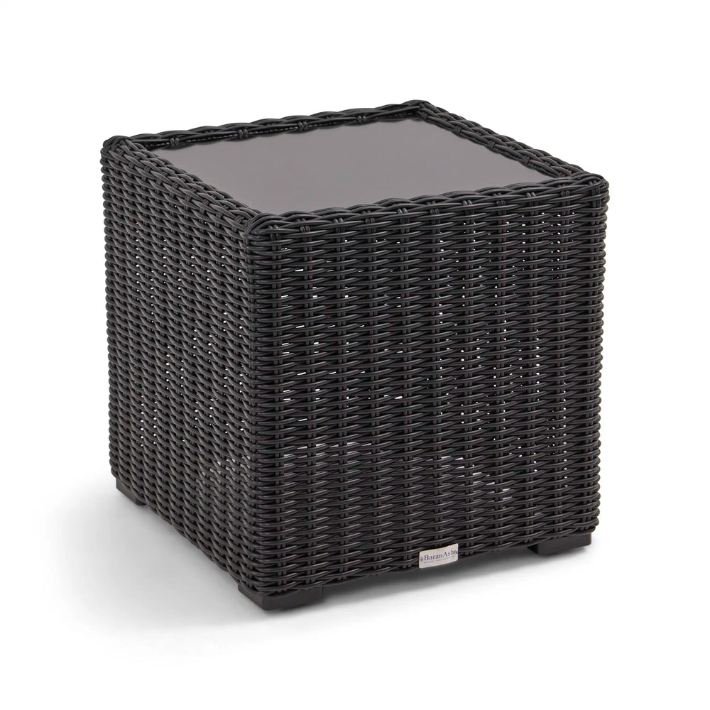Rosario 21" Square Woven End Table W/ Glass Bayside Black - The Great Escape