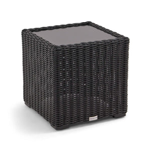 Rosario 21" Square Woven End Table W/ Glass Bayside Black - The Great Escape