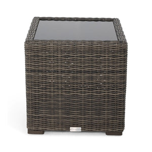 Rosario 21 Inch Square Woven End Table with Glass - The Great Escape