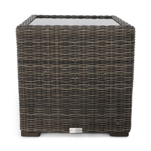 Rosario 21 Inch Square Woven End Table with Glass - The Great Escape
