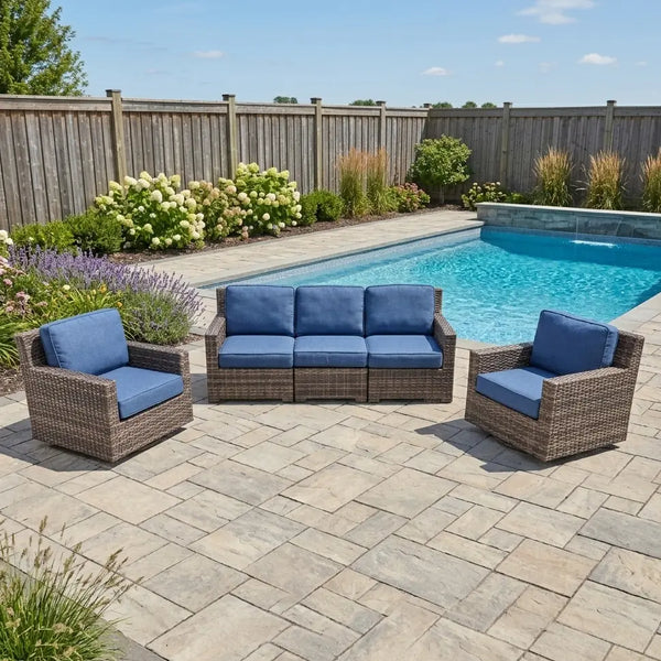 St. Kitts Grey 3 Piece Sofa Group Lifeguard Lapis Indigo - The Great Escape