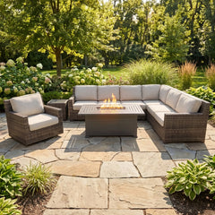St. Kitts Grey 8 Piece Swimmer Oyster Sectional Firepit Chat Group - The Great Escape