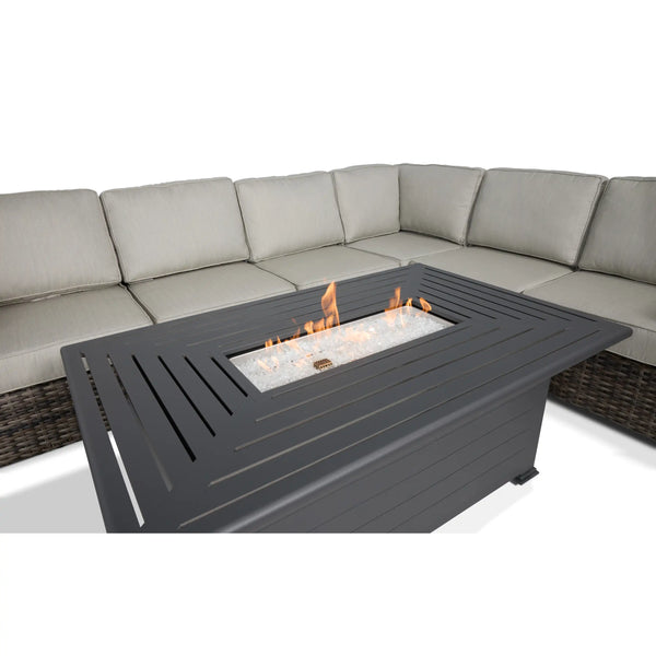 St. Kitts Grey Woven 8 Piece Sectional Firepit Group - The Great Escape