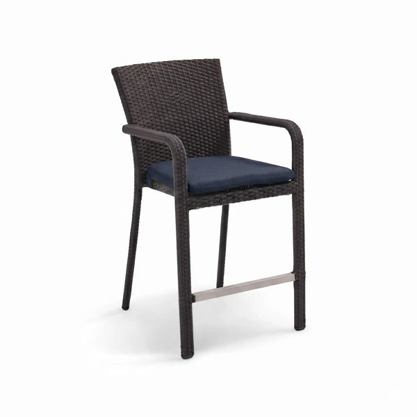 St. Kitts Woven Roasted Pecan Counter Height Stool With Midnight Indigo Seat Pad - The Great Escape