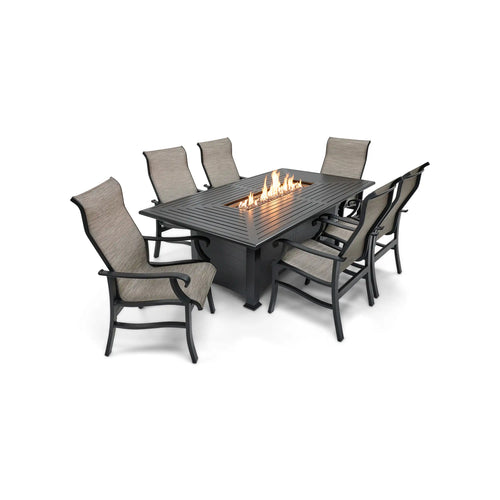 Stirling 7 Piece Sling Firepit Dining Group -  The Great Escape
