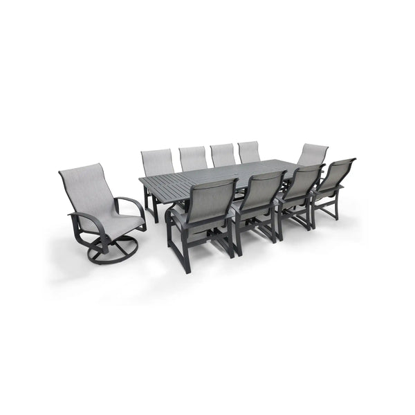 Wakefield 11 Piece Sling Dining Group W/ 44"x112" Rect. Table - The Great Escape
