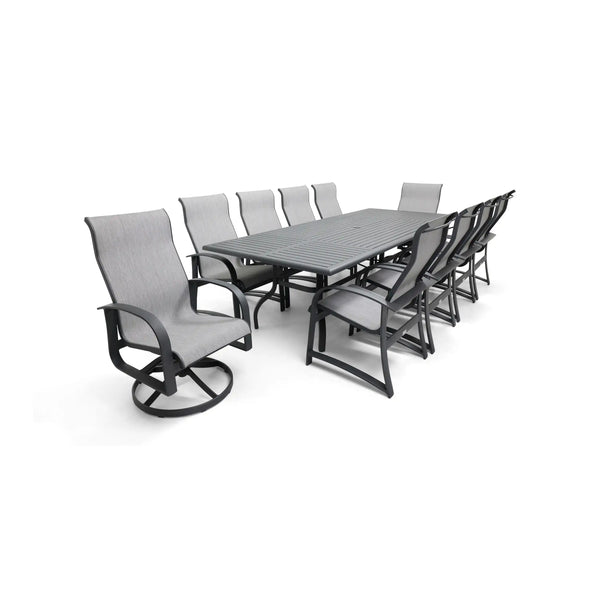 Wakefield 11 Piece Sling Dining Group W/ 44"x112" Rect. Table - The Great Escape