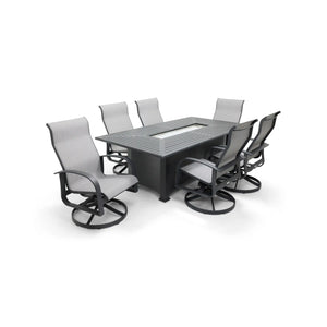 Wakefield 7 Piece Sling Firepit Dining Group - The Great Escape