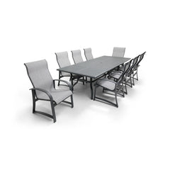 Wakefield 9 Piece Sling Dining Group W/ 44"x112" Rect. Table - The Great Escape