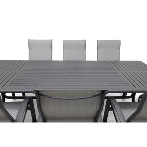 Wakefield 9 Piece Sling Dining Group W/ 44"x112" Rect. Table - The Great Escape