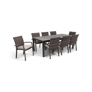 Woodridge 9 Piece Woven Dining Group Canvas Steel - The Great Escape