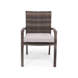 Woodridge Woven Stacking Arm Dining Chair With Canvas Steel Seat Pad - The Great Escape