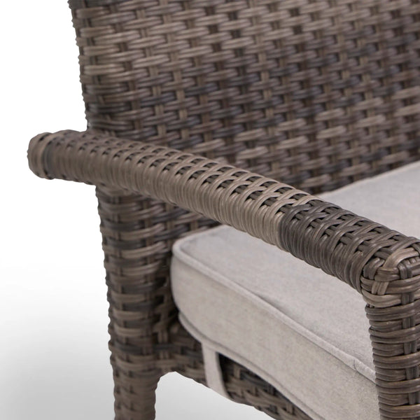 Woodridge Woven Stacking Arm Dining Chair With Canvas Steel Seat Pad - The Great Escape