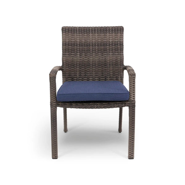 Woodridge Woven Stacking Dining Arm Chair With Canvas Indigo Seat Pad - The Great Escape