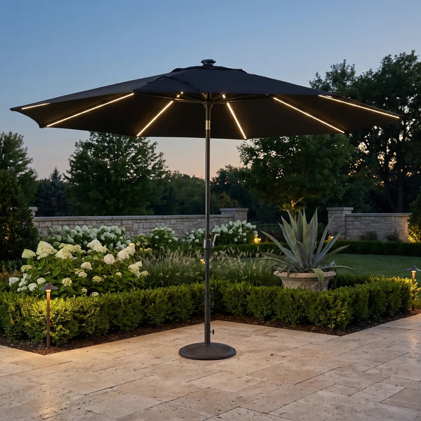11' Designer Infinite 360° Auto Tilt Solar Lux Umbrella Black - The Great Escape