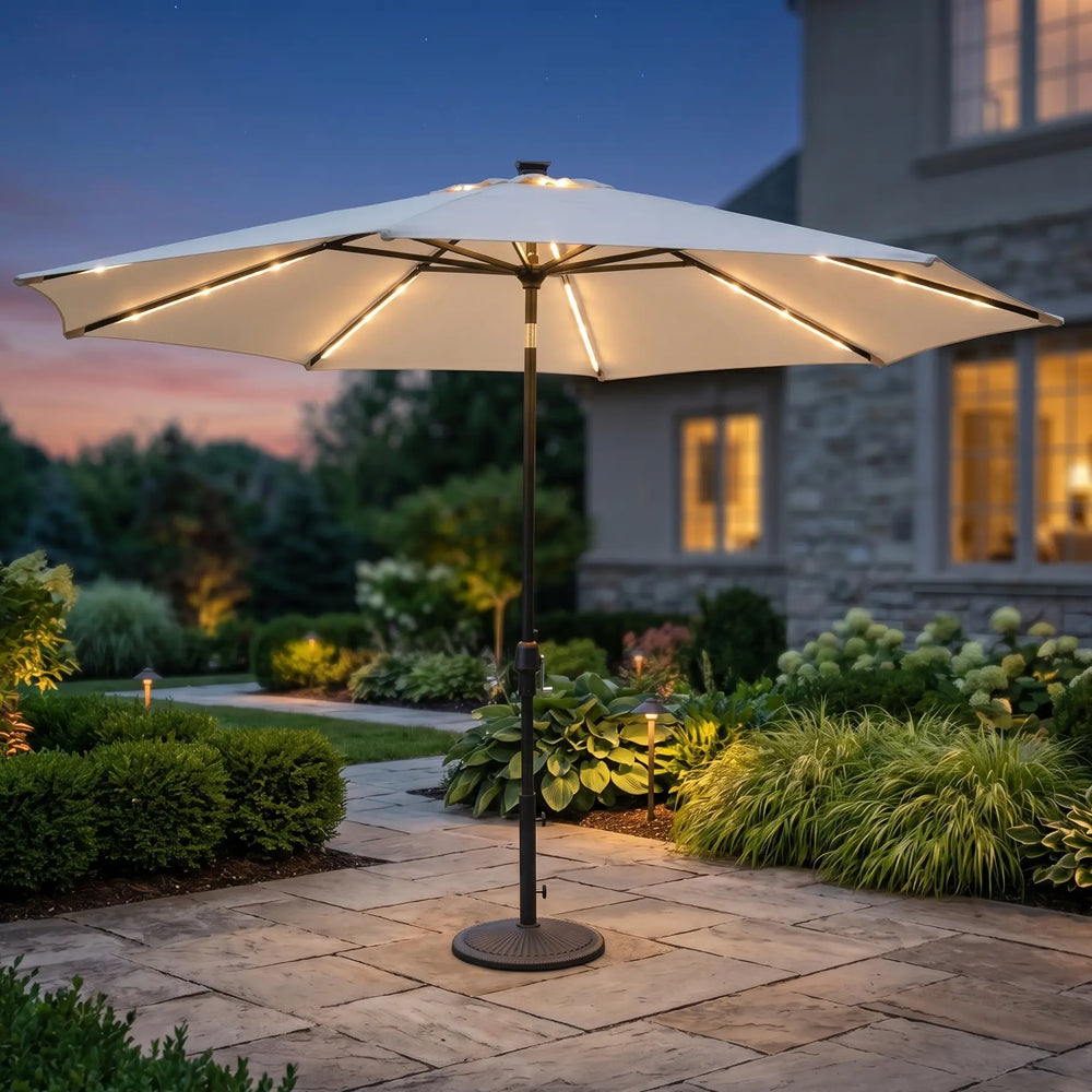 11' Designer Infinite 360 Auto Tilt Solar Lux Umbrella Natural - The Great Escape