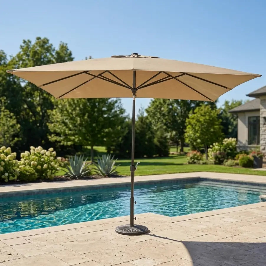 8'x10' Designer Rectangle Infinite 360° Auto Tilt Solar Lux Umbrella Heather Beige - The Great Escape